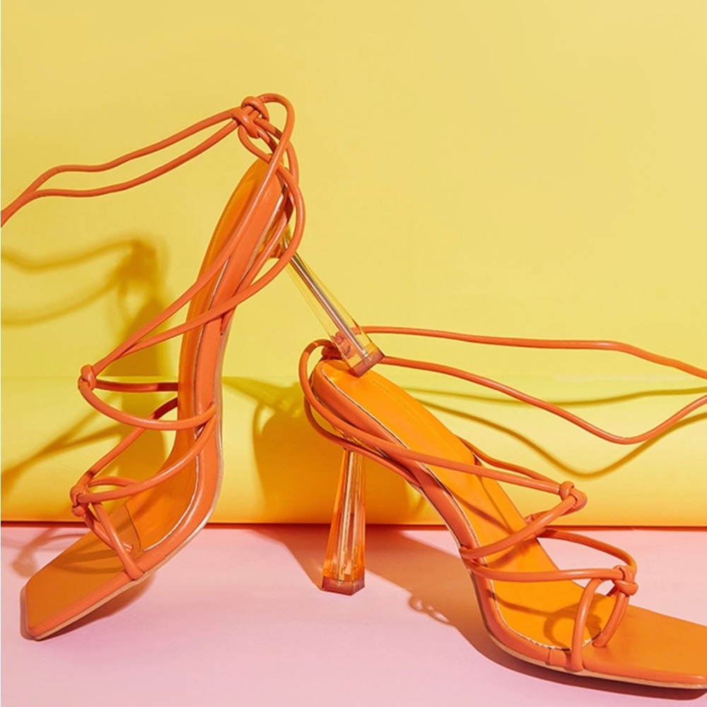 Orange Wide Fit PU Square Toe Knotted Toe Loop
Clear High Heeled